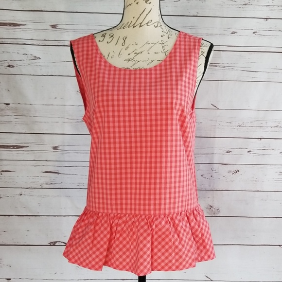 NWT J. Crew Fac Gingham Plaid Bow Back Peplum Tank - Picture 2 of 7